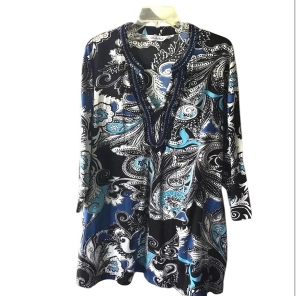 Ulla Popken blue paisley knit tunic 3/4 sleeves Size 4X - Picture 7 of 7